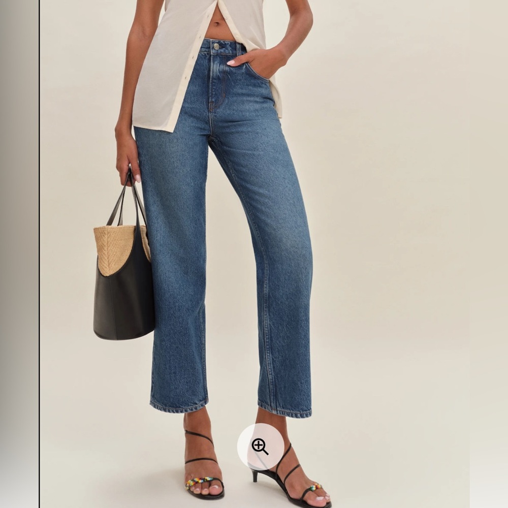 Reformation Arleth Mid Rise Straight Leg Cropped Jeans Blue - Size 25